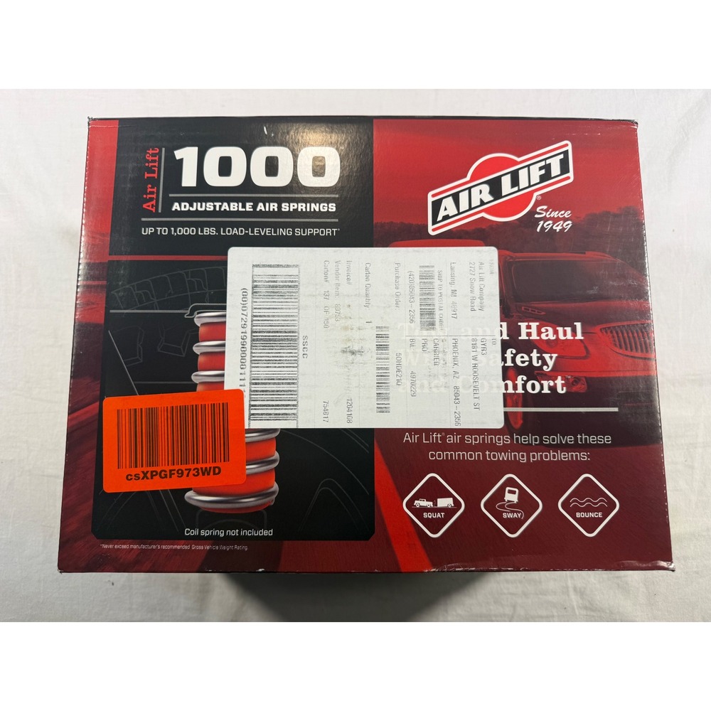 Air Lift Adjustable Air Springs 1000 Red NEW 80753